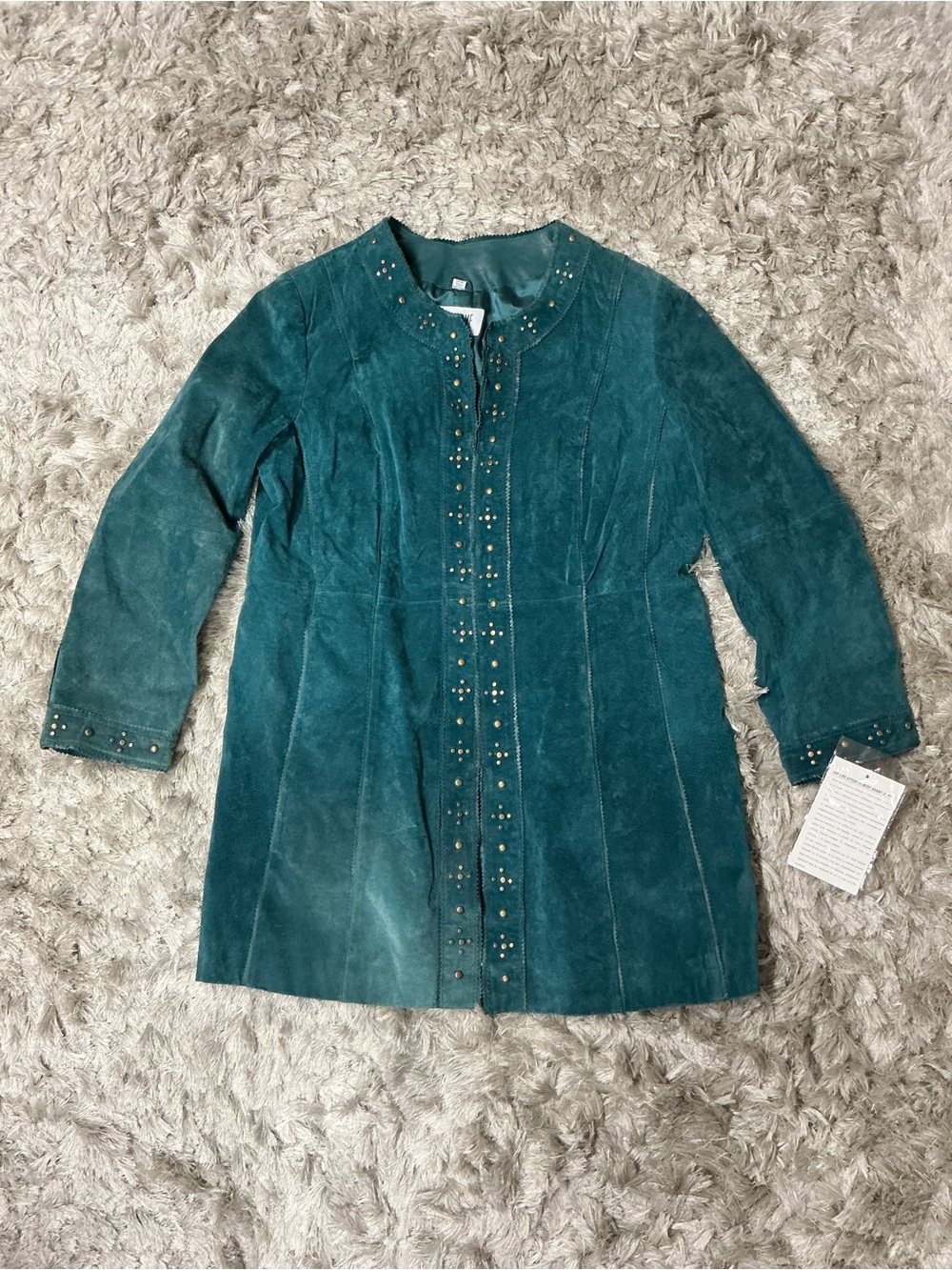 NWT Vintage Guillaume Teal Studded Suede Jacket sz 1x